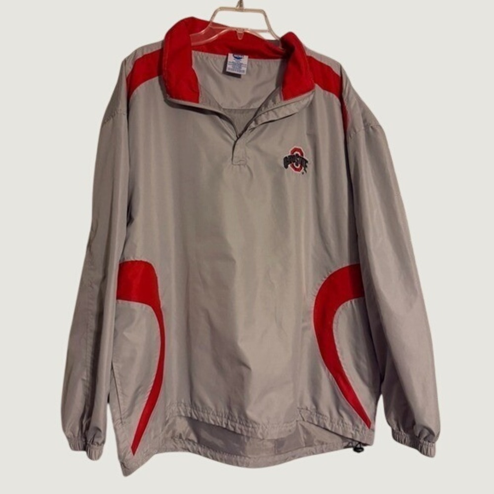 NCAA Ohio State Buckeyes Quarter Zip Windbreaker Grey Red Mens XL KA Inc